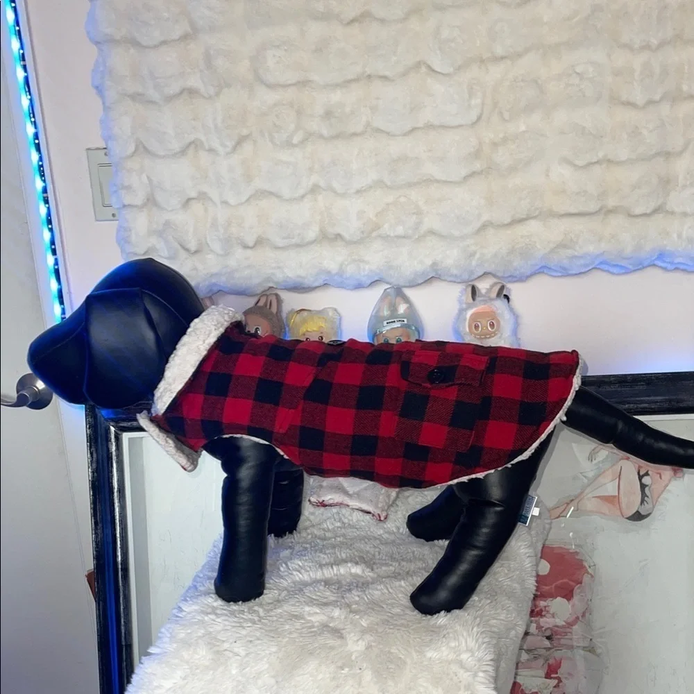 Red and Black Plaid Dog Coat warn once but washed